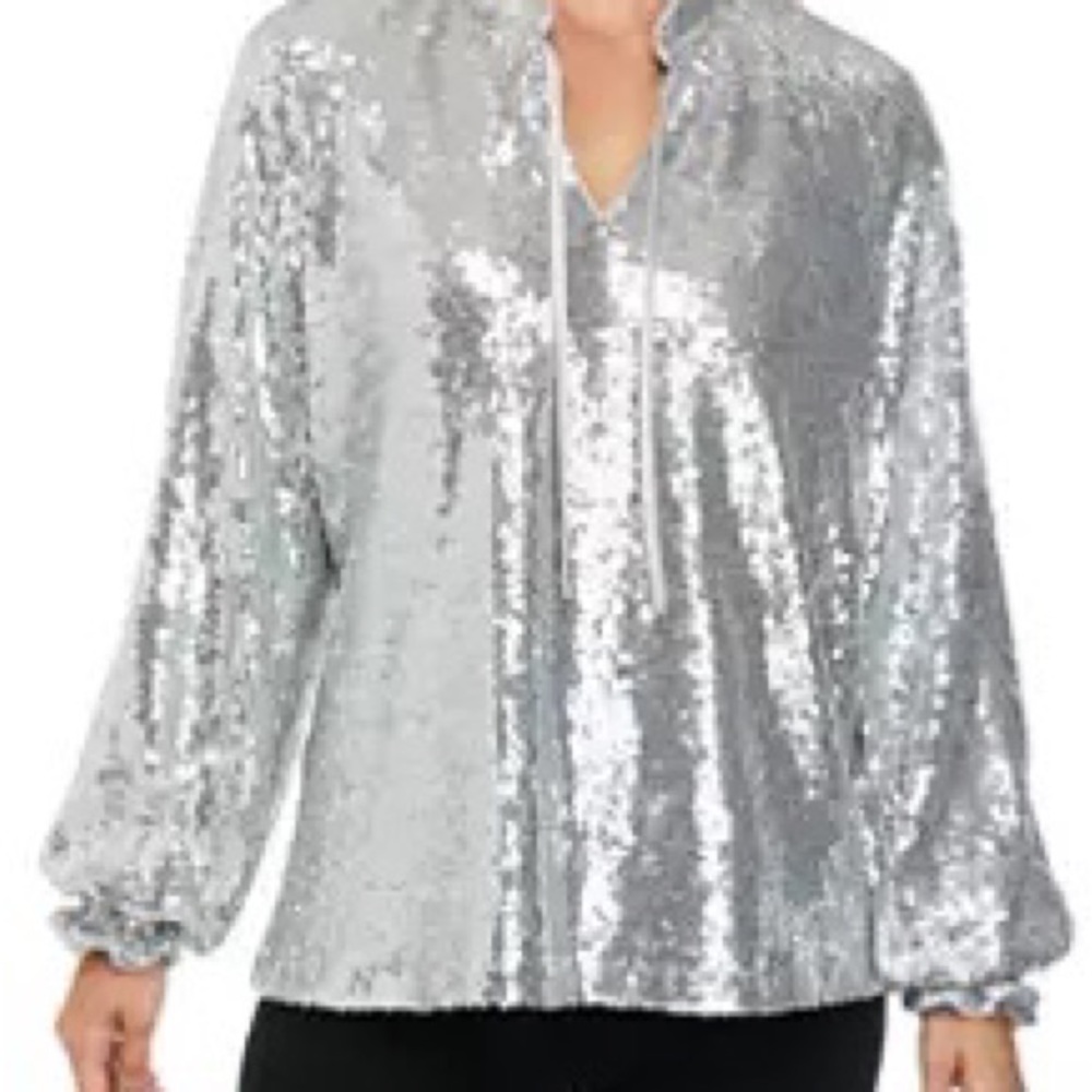 Plus Sized Silver Sequins Blouse Mirrorball DWTS Disco Ball 2X fits Size 24